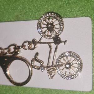 Isabella Gold Bicycle Bag Charm / Keychain With White Stones